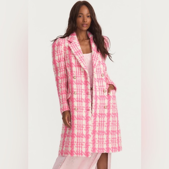 NWT LoveShackFancy Asryn Plaid Wool Blend Coat in Majestic Pink - Picture 1 of 8